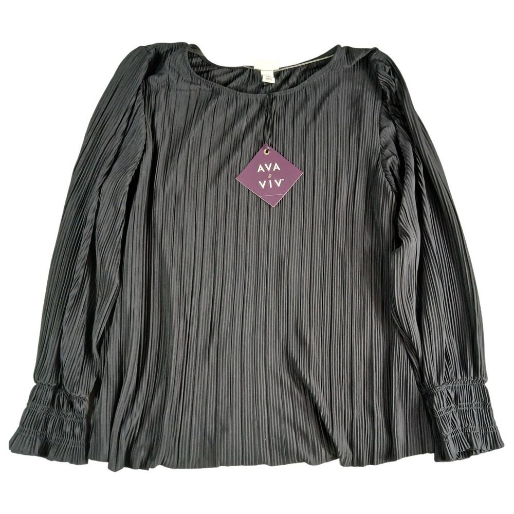 Ava & Viv Shirt Women XXL 2XL Black Blouse Long Sleeve Flowy Business Stripe NWT